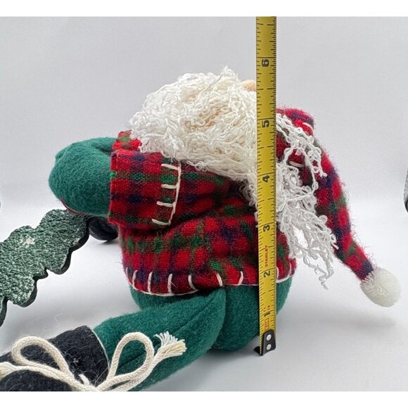 Handcrafted Santa Claus Shelf Sitter Christmas Decor with Tree Plaid Outfit - Picture 2 of 9